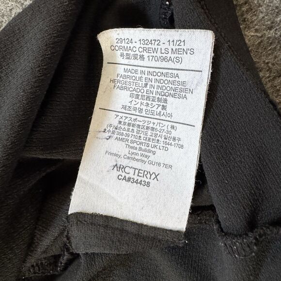 Arcteryx Cormac Crew Shirt Long Sleeve Baselayer Small Men Black Hiking Outdoors - Picture 5 of 7